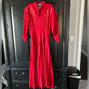 80s M L Vintage IIF Red Maxi western designer Yu-Ching Wu dress